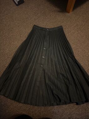 Zara Black Pleated Midi Skirt with Front Buttons